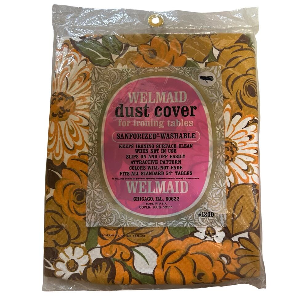 Vintage 70s Ironing Board Dust Cover Sanforized Mod Granny Cottage Floral Orange